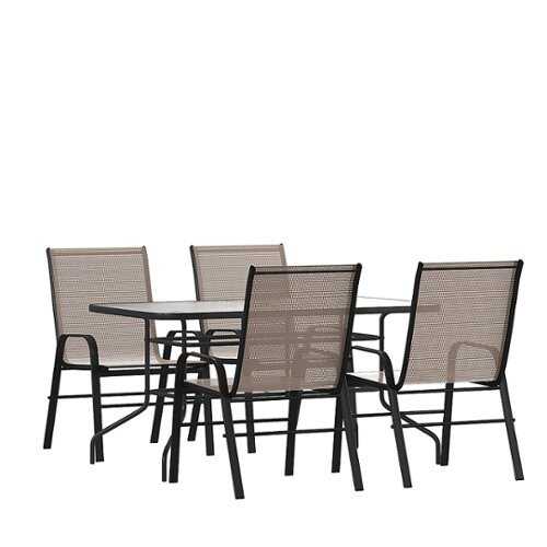Rent To Own - Flash Furniture - Brazos Outdoor Rectangle Contemporary  5 Piece Patio Set - Brown