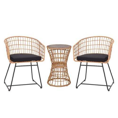 Rent to own Flash Furniture - Devon Outdoor Round Bohemian Wicker/Rattan 3 Piece Patio Set - Natural/Black