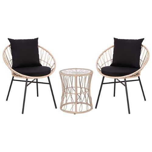 Rent to own Flash Furniture - Devon Outdoor Round Bohemian Wicker/Rattan 3 Piece Patio Set - Tan/Black