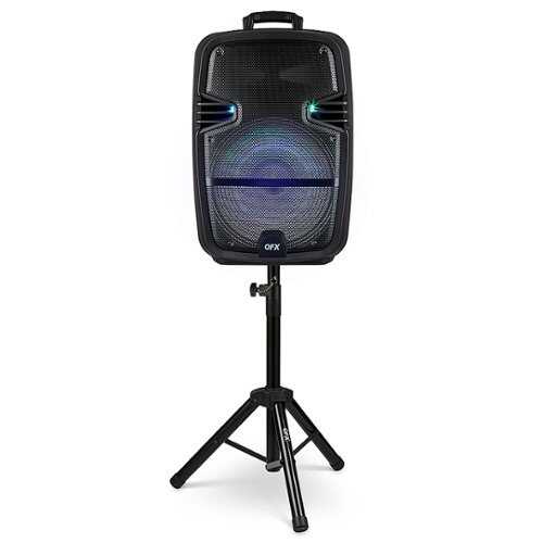 Rent to own QFX - Rechargeable Bluetooth Speaker with LED Lights, Mic, and Stand - Black