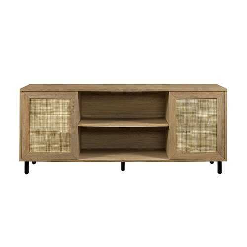 Rent to own Walker Edison - Boho 2-Door Rattan TV Stand for TVs up to 60” - Coastal Oak