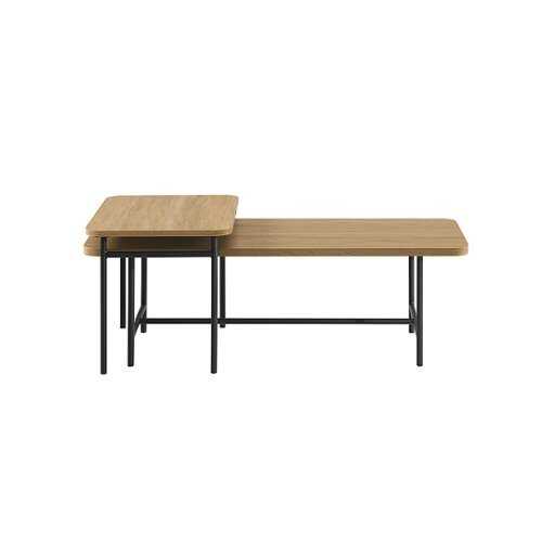 Rent to own Walker Edison - Contemporary Metal and Wood Nesting Coffee Table - Coastal Oak