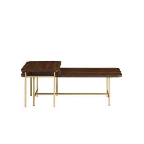Rent to own Walker Edison - Contemporary Metal and Wood Nesting Coffee Table - Dark Walnut