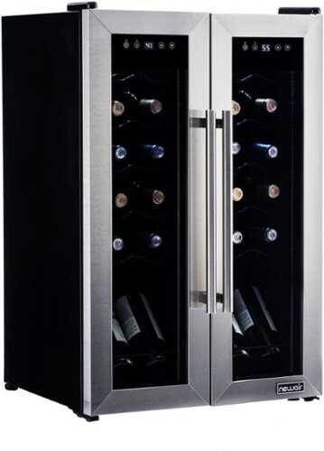 Rent To Own - NewAir - 24 Bottle Dual Zones Wine Cooler with French Door, Double-Layer Glass Door, Digital Temperature Control, Removable Racks - Stainless steel