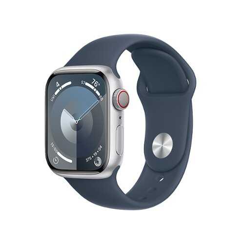 Rent to own Apple Watch Series 9 GPS + Cellular 41mm Silver Aluminum Case with Storm Blue Sport Band - M/L - Silver