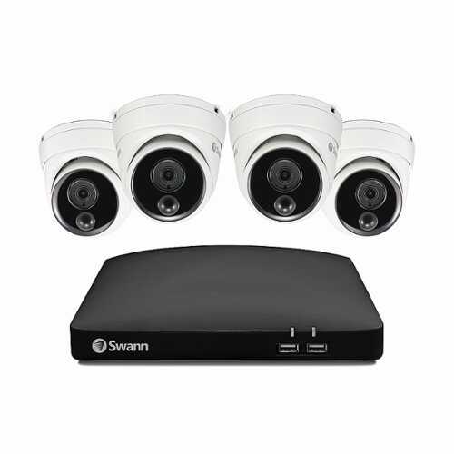 Rent to own Swann - 4 Channel, 4 Dome Camera,  Indoor/Outdoor, Wired 1080p Full HD DVR Security System with 64GB Micro SD Card