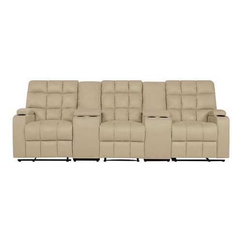 Rent to own ProLounger - Skarn Microfiber 3 Seat Wall Hugger Modular Reclining Sofa With Power Storage Consoles - Khaki