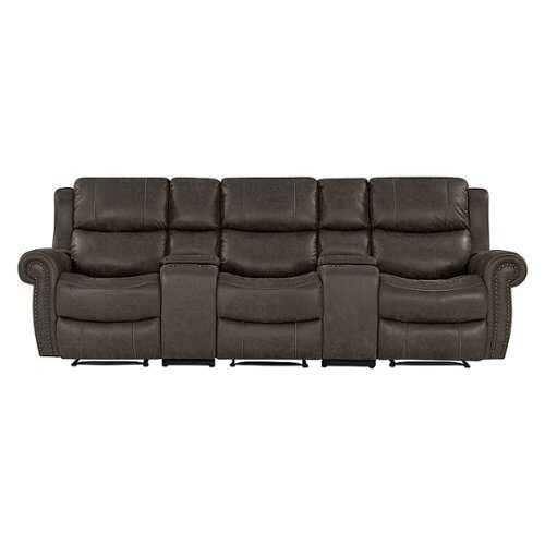 Rent to own ProLounger - Di'Onna Rolled Arm Distressed Faux Leather 3 Seat Wall Hugger Recliner Sofa With 2 Storage Consoles and USB Port - Fog Gray