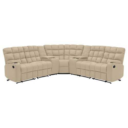 Rent to own ProLounger - Skarn Microfiber 7 Piece Wall Hugger Modular Reclining Sectional With Power Storage Consoles - Khaki