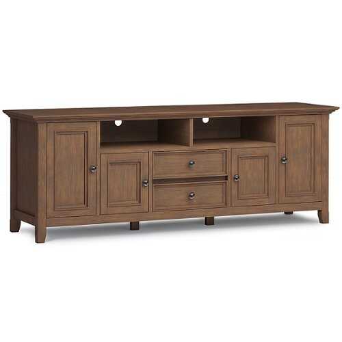 Rent to own Simpli Home - Amherst 72 inch Wide TV Media Stand - Rustic Natural Aged Brown