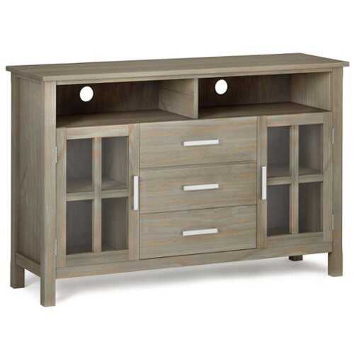 Rent to own Simpli Home - Kitchener SOLID WOOD 53 inch Wide Contemporary TV Media Stand in Distressed Grey For TVs up to 60 inches - Distressed Grey