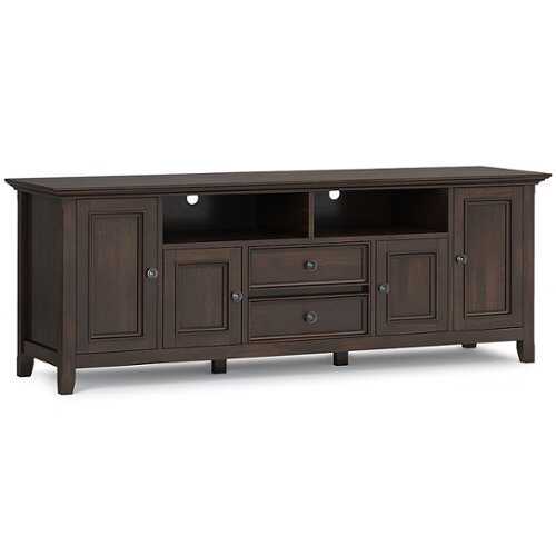 Rent to own Simpli Home - Amherst 72 inch Wide TV Media Stand - Brunette Brown