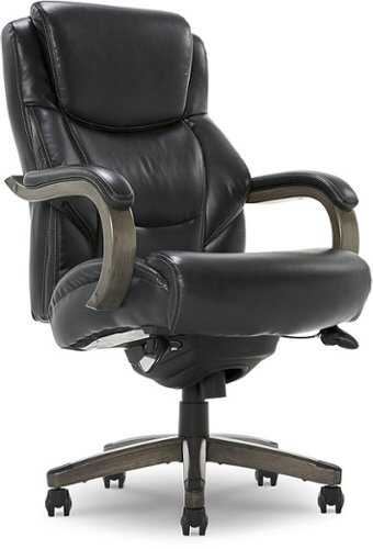 Rent to own La-Z-Boy - Delano Big & Tall Bonded Leather Executive Chair - Jet Black/Gray Wood