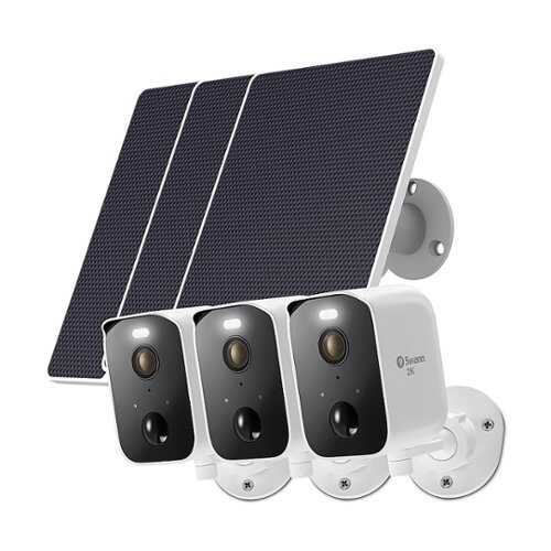 Rent to own Swann - CoreCam Pro 3-pack Indoor/Outdoor Wire-Free 2K 32GB Micro SD Card Security Camera w/ Spotlight and solar panels