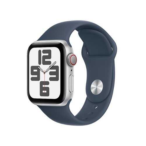 Rent to own Apple Watch SE (GPS + Cellular) 40mm Silver Aluminum Case with Storm Blue Sport Band - S/M - Silver