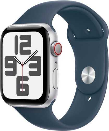 Rent to own Apple Watch SE 2nd Generation (GPS + Cellular) 44mm Silver Aluminum Case with Storm Blue Sport Band - S/M - Silver