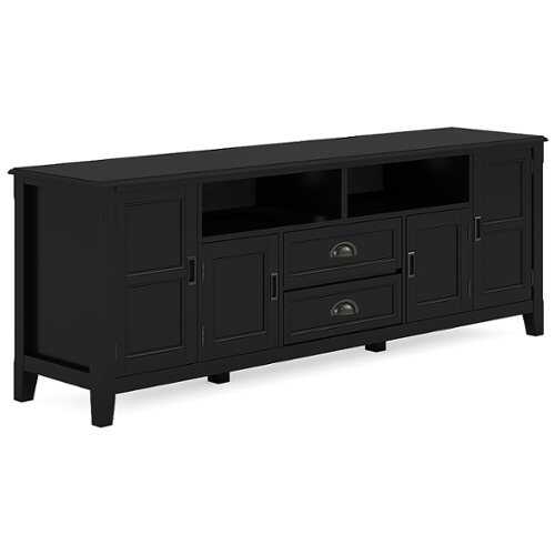 Rent to own Simpli Home - Burlington Solid Wood 72 inch Wide Transitional TV Media Stand in Black For TVs up to 80 inches - Black