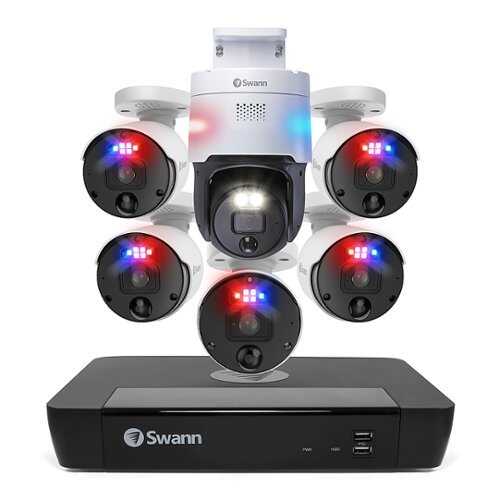 Rent To Own - Swann - Pro Enforcer, 8-Channel, 5 Bullet Camera 12MP, 1 Pan Tilt Camera 4K, Indoor/Outdoor Wired 2TB NVR Home Security System - White