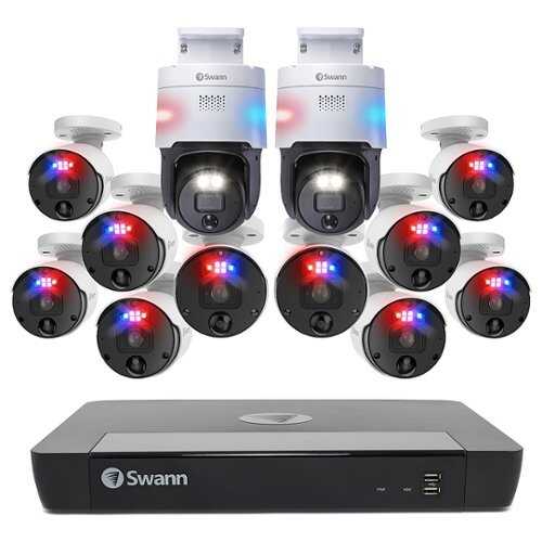 Rent to own Swann - Pro Enforcer, 16-Channel, 10 Bullet Camera 12MP, 1 Pan Tilt Camera 4K, Indoor/Outdoor Wired 2TB NVR Home Security System - White