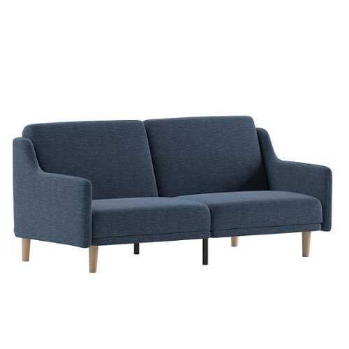 Rent to own Flash Furniture - Delphine Split Back Futon Sofa with Curved Arms and Solid Wood Legs Faux Linen - Navy