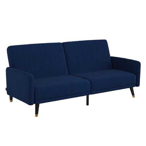 Rent to own Flash Furniture - Sophia Convertible Split Back Futon Sofa Sleeper with Wooden Legs in Velvet - Navy