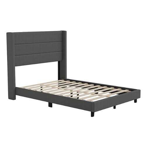 Rent to own Flash Furniture - Hollis Full Size Upholstered Platform Bed with Wingback Headboard-Charcoal Faux Linen - Charcoal
