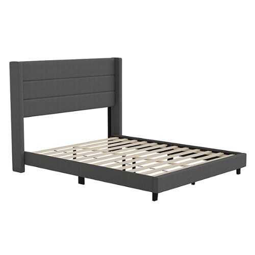 Rent to own Flash Furniture - Hollis Queen Size Upholstered Platform Bed with Wingback Headboard-Charcoal Faux Linen - Charcoal