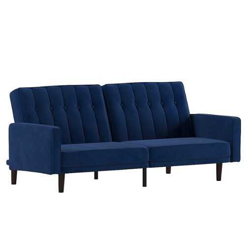 Rent to own Flash Furniture - Carter Convertible Split Back Tufted Futon Sofa with Wooden Legs in Velvet - Navy