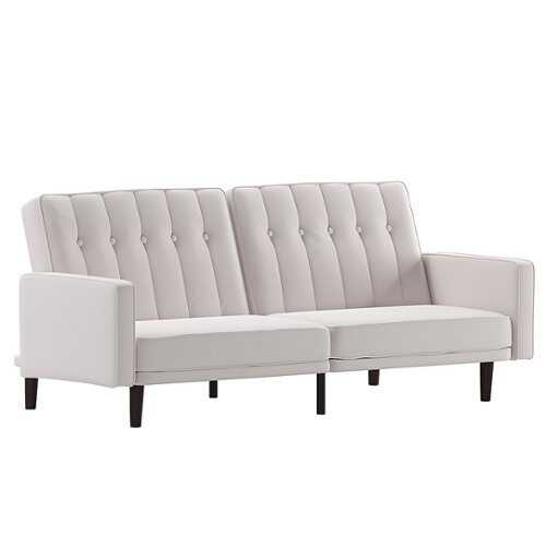 Rent to own Flash Furniture - Carter Convertible Split Back Tufted Futon Sofa with Wooden Legs in Faux Linen - Stone