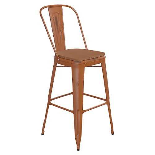 Rent to own Flash Furniture - Carly All-Weather Bar Height Stool with Poly Resin Seat - Orange/Teak