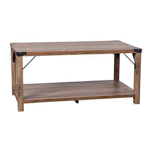 Rent to own Flash Furniture - Wyatt 2-Tier Coffee Table with Black Metal Side Braces and Corner Caps - Rustic Oak