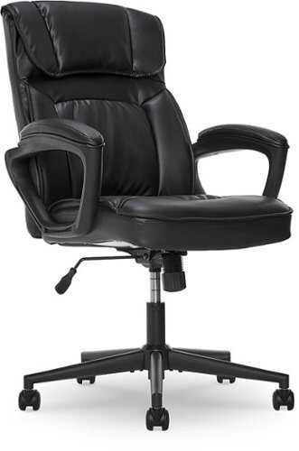 Rent To Own - Serta - Hannah Upholstered Executive Office Chair with Headrest Pillow - Smooth Bonded Leather - Black