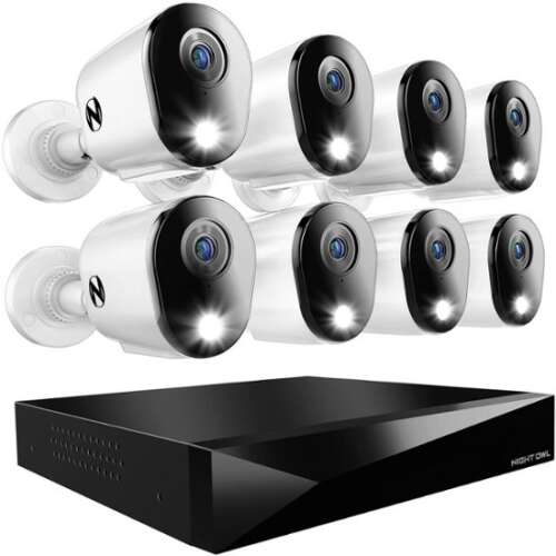 Rent To Own - Night Owl - 12 Channel 2K DVR System with 1TB Hard Drive and 8 Wired 2K Cameras - White