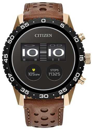 Citizen - CZ Smart 45mm Unisex IP Stainless Steel Sport Smartwatch with Perforated Leather Strap - Gold
