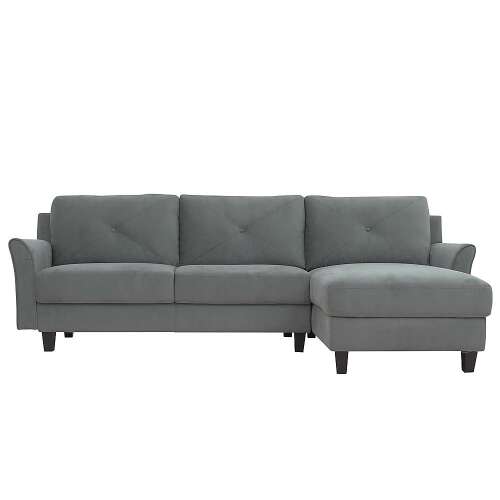 Rent To Own - Lifestyle Solutions - Hartford 3 Seat Sectional Sofa Upholstered Microfiber Fabric Curved Arms - Dark Grey