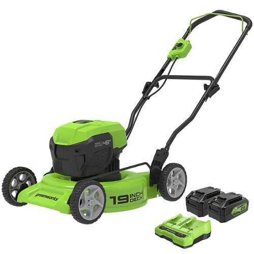 Rent to own Greenworks - 48V (2x24V) 19" Cordless Battery Lawn Mower w/ Two (2) 4.0Ah Batteries & Dual Port Rapid Charger - Green