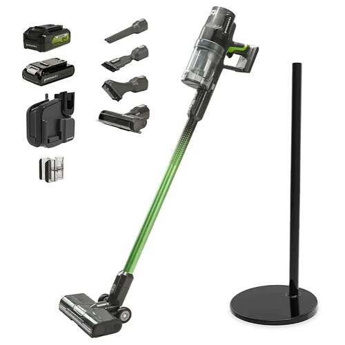 Rent To Own - Greenworks - 24V Stick Vacuum GREEN Charger w. (1) Wall Basic Fast Charger, (4) Attachments, (2) Clips, (1) 4 Ah Battery - Green