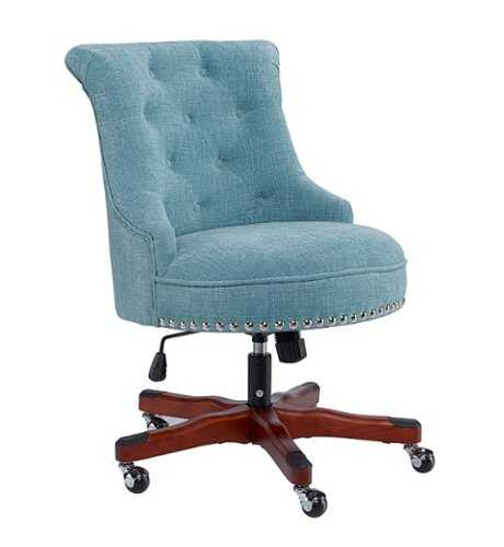 Rent to own Linon Home Décor - Scotmar Plush Button-Tufted Adjustable Office Chair With Wood Base - Aqua