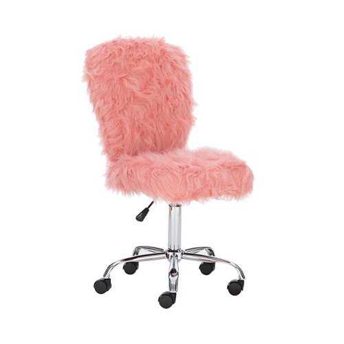 Rent to own Linon Home Décor - Larabee Plush Faux Fur Adjustable Office Chair With Chrome Base - Blush Pink