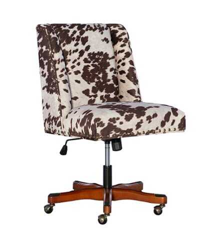 Rent to own Linon Home Décor - Donora Cow Print Microfiber Fabric Adjustable Office Chair With Wood Base - Brown and White