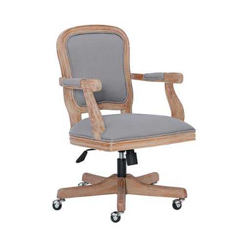 Rent to own Linon Home Décor - Markley Vintage Farmhouse Height-Adjustable Office Chair With Arms - Light Gray