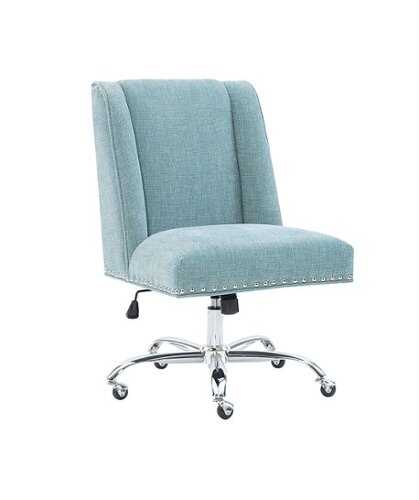 Rent to own Linon Home Décor - Donora Plush Fabric Adjustable Office Chair With Chrome Base - Aqua