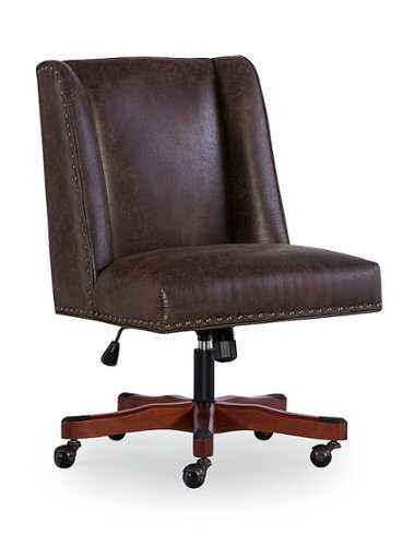 Rent to own Linon Home Décor - Donora Faux Leather Adjustable Office Chair With Wood Base - Brown