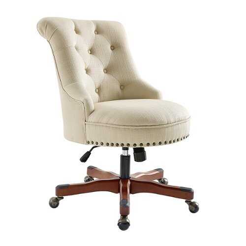 Rent to own Linon Home Décor - Scotmar Plush Button-Tufted Adjustable Office Chair With Wood Base - Beige