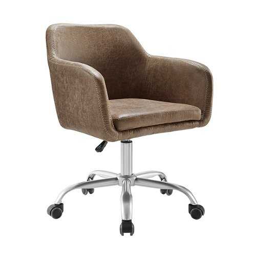 Rent to own Linon Home Décor - Carvel Faux Leather Height-Adjustable Office Chair - Brown