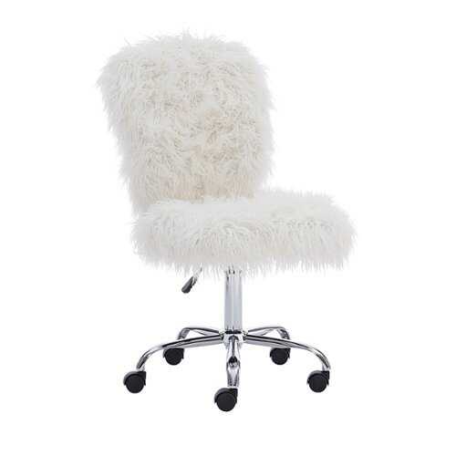 Rent to own Linon Home Décor - Larabee Plush Faux Fur Adjustable Office Chair With Chrome Base - White