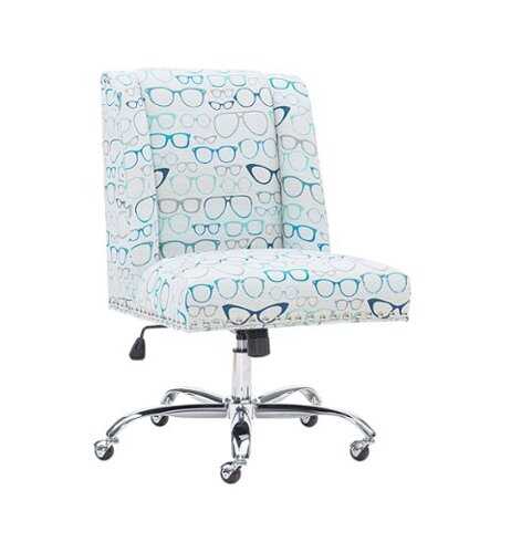 Rent to own Linon Home Décor - Donora Glasses Print Fabric Adjustable Office Chair With Chrome Base - Blue