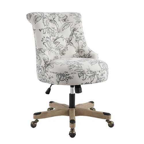 Rent to own Linon Home Décor - Scotmar Plush Button-Tufted Adjustable Office Chair With Wood Base - Off-White Floral