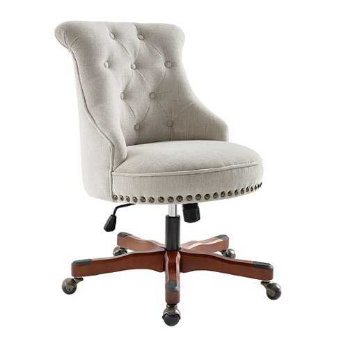 Rent to own Linon Home Décor - Scotmar Plush Button-Tufted Adjustable Office Chair With Wood Base - Natural