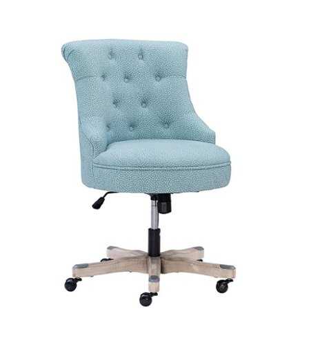 Rent to own Linon Home Décor - Scotmar Plush Button-Tufted Adjustable Office Chair With Wood Base - Light Blue